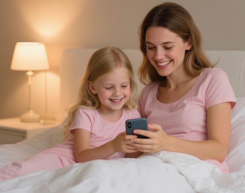 Mother and daughter enjoying bedtime prayer together